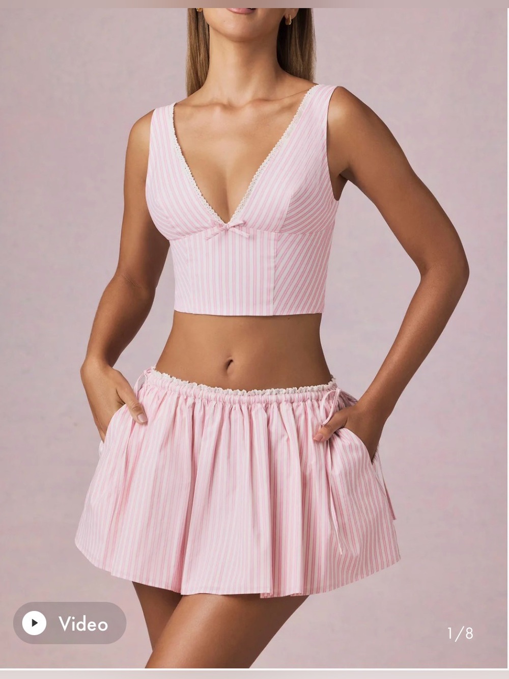 Oh Polly Pink striped skirt and crop top set